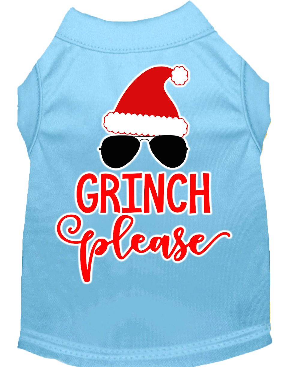 Grinch Please Screen Print Dog Shirt Baby Blue XS